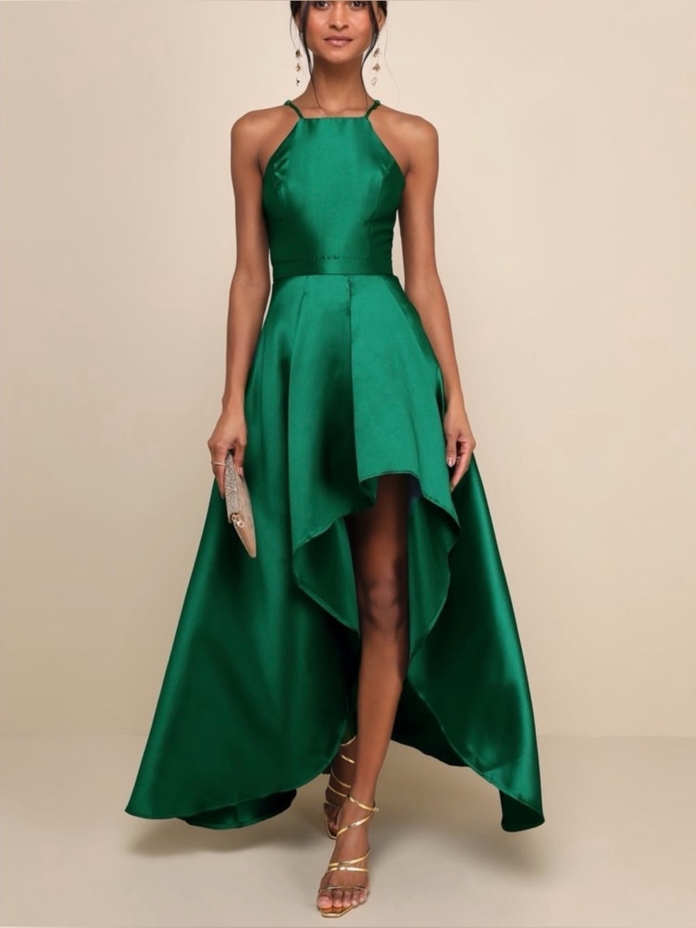NWT Lulus Broadway Show Emerald Green High-Low Gown